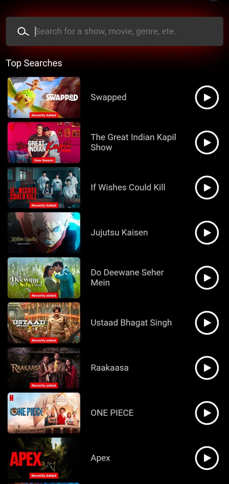 NetMirror movie browsing